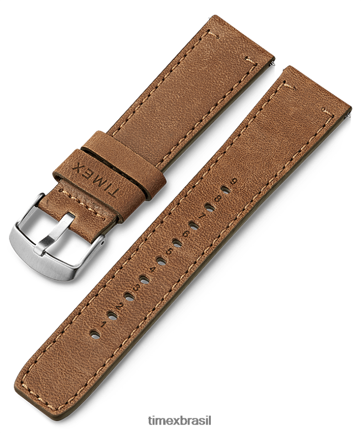 correias | Timex unissex Pulseira de couro de liberação rápida de 22 mm XFN60X435 bronzeado