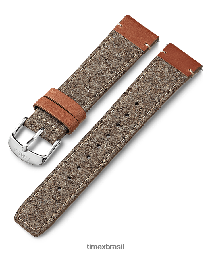 correias | Timex unissex Pulseira de tecido de 20 mm com detalhes em couro XFN60X445 bronzeado