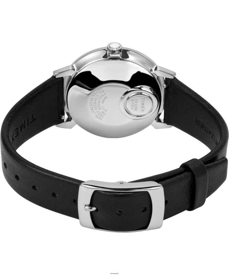 relógios | Q Timex homens Relógio com pulseira de couro de 35 mm com data de reedição de 1978 XFN60X294 aço inoxidável/preto/tom prateado