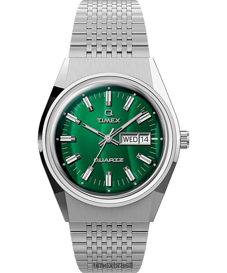 relógios | Q Timex homens reedição de relógio com pulseira de aço inoxidável de 38 mm com olho de falcão XFN60X277 em aço inoxidável/verde