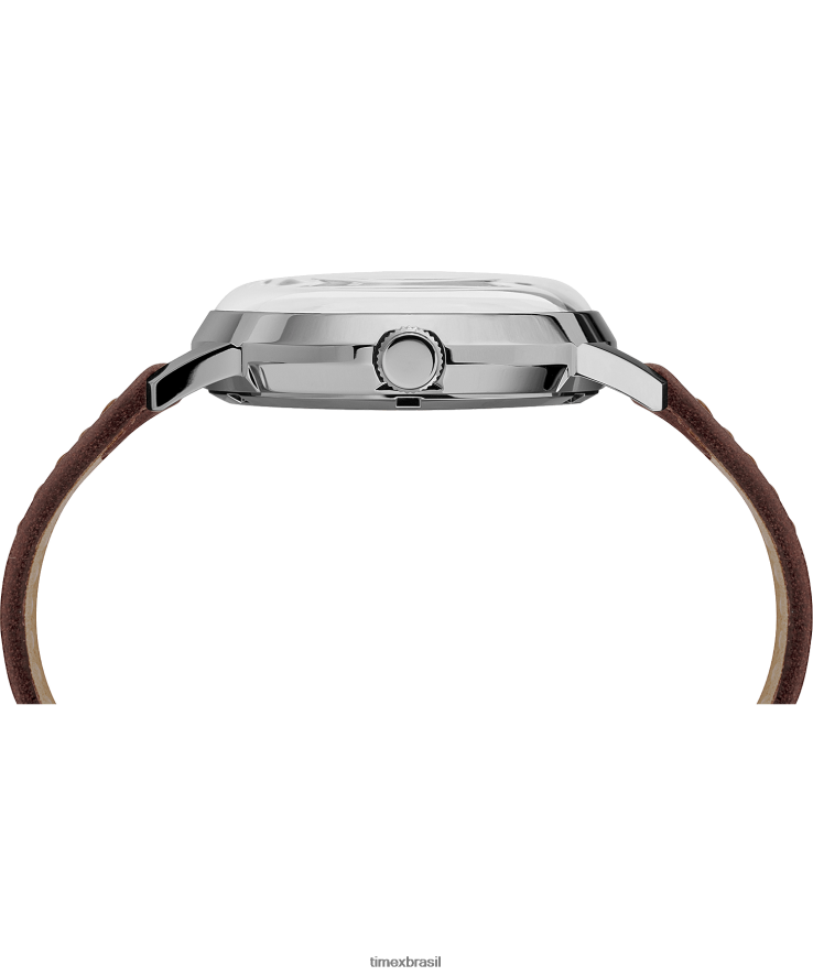 relógios | Timex homens Marlin relógio automático com pulseira de couro de 40 mm com Los Angeles Dodgers XFN60X291 aço inoxidável/marrom/prateado