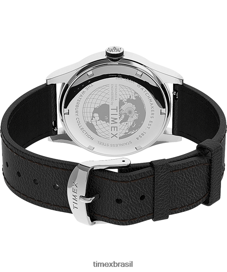 relógios | Timex homens Waterbury tradicional relógio com pulseira de couro de 39 mm e data do dia XFN60X289 aço inoxidável/preto/tom prateado