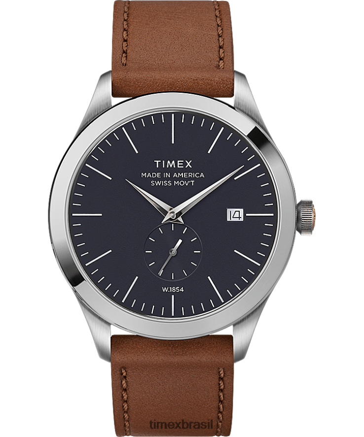 relógios | Timex homens documentos americanos relógio com pulseira de couro de 41 mm XFN60X279 aço inoxidável/marrom/azul