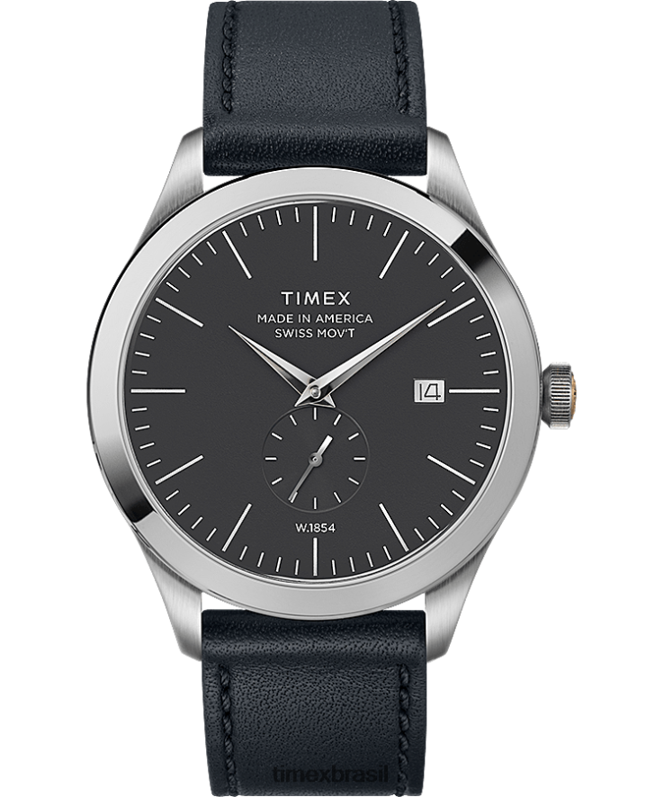 relógios | Timex homens documentos americanos relógio com pulseira de couro de 41 mm XFN60X281 aço inoxidável/azul/cinza
