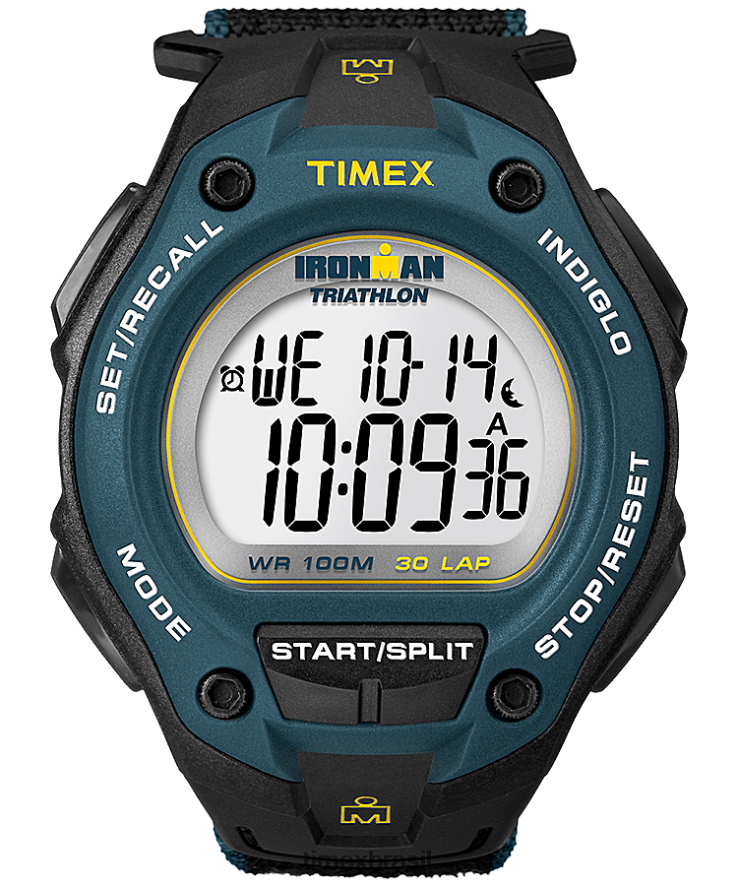 relógios | Timex homens pulseira de tecido grande com velcro ironman classic 30 XFN60X284 Preto Azul