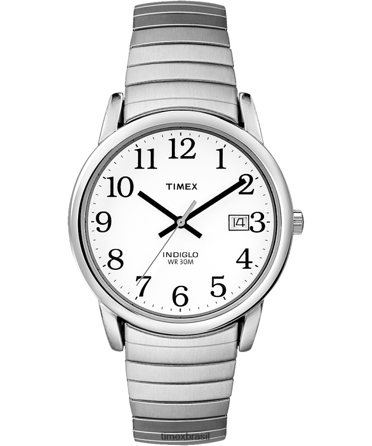 relógios | Timex homens relógio com banda de expansão de 35 mm easy reader XFN60X300 prateado/aço inoxidável/branco