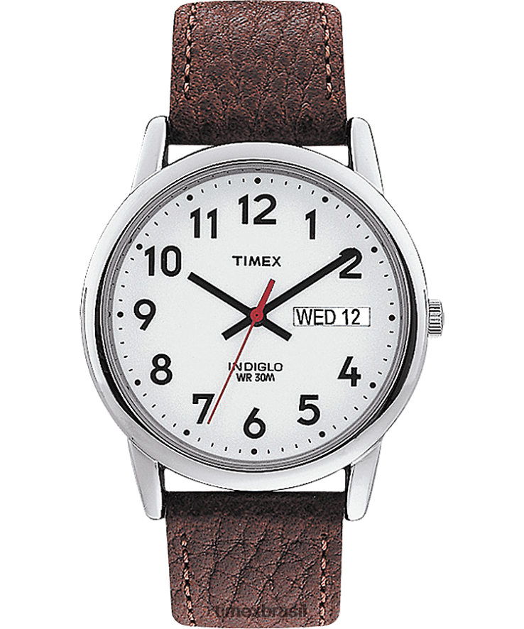 relógios | Timex homens relógio com pulseira de couro de 35 mm com data do dia de leitura fácil XFN60X317 tom prateado/marrom/branco