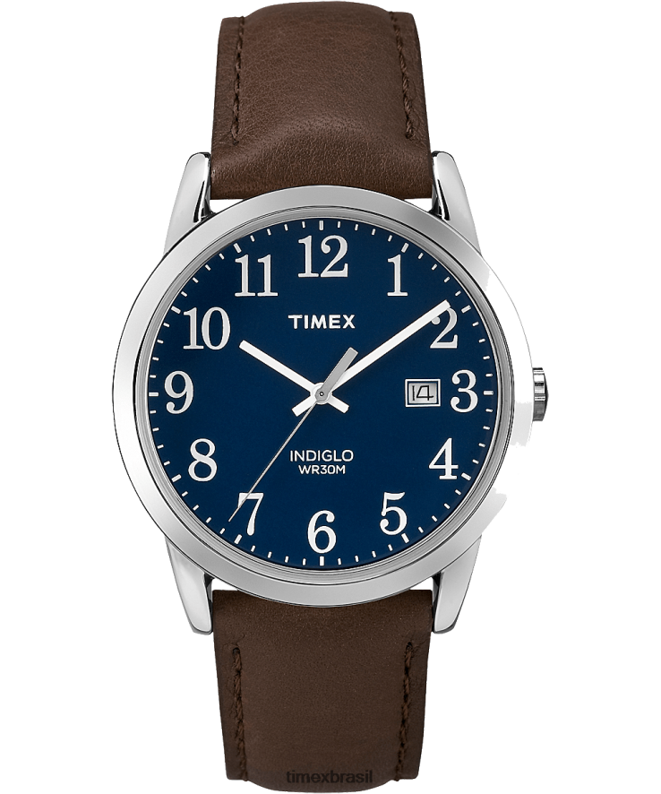 relógios | Timex homens relógio com pulseira de couro de 38 mm de leitor fácil XFN60X305 tom prateado/marrom/azul