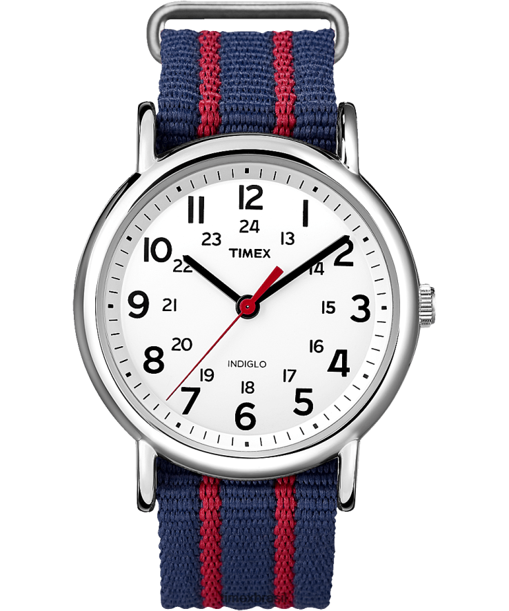 relógios | Timex homens relógio com pulseira de tecido de 38 mm da Weekender XFN60X301 cromo/azul/branco