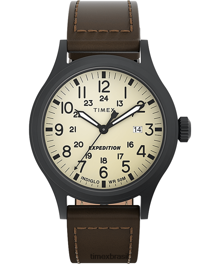 relógios | Timex homens relógio expedicionário scout com pulseira de couro de 40 mm XFN60X316 preto/marrom/natural