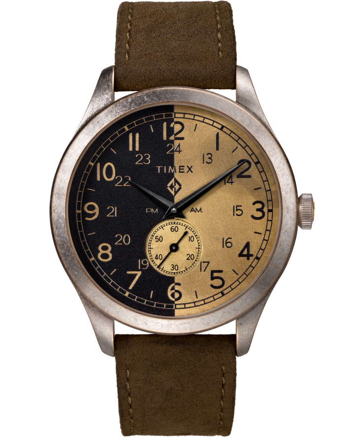 relógios | Timex x homens relógio com pulseira de couro madeworn de 41 mm XFN60X293 aço inoxidável/marrom