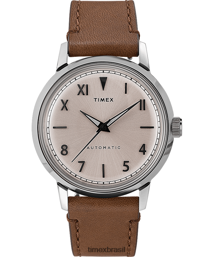 relógios | Timex homens Marlin mostrador automático da Califórnia com pulseira de couro de 40 mm XFN60X57 em aço inoxidável/marrom/natural