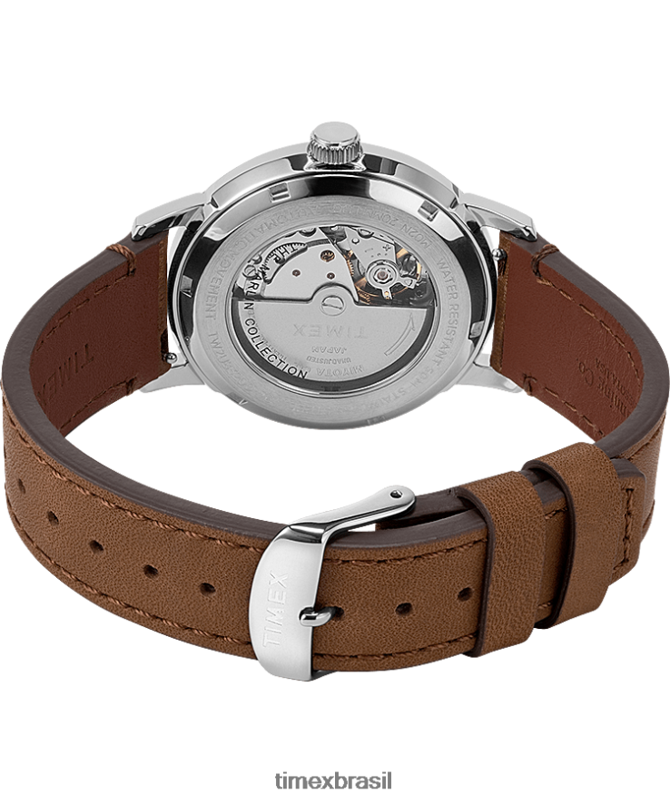 relógios | Timex homens Marlin mostrador automático da Califórnia com pulseira de couro de 40 mm XFN60X57 em aço inoxidável/marrom/natural