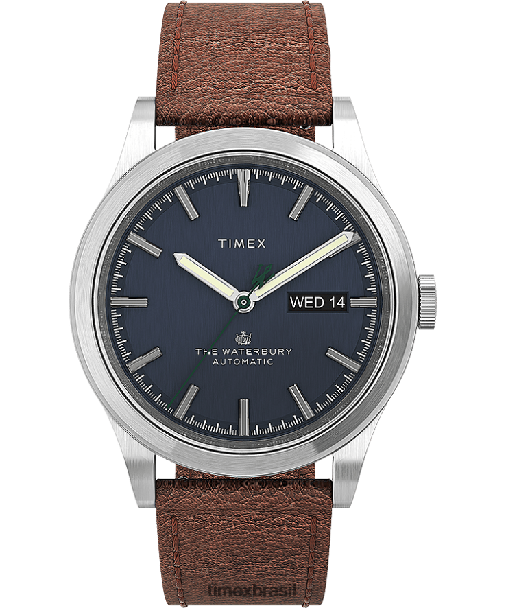 relógios | Timex homens Waterbury tradicional relógio automático com pulseira de couro de 39 mm XFN60X55 aço inoxidável/bronzeado/azul