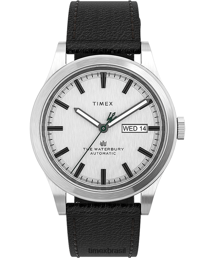 relógios | Timex homens Waterbury tradicional relógio automático com pulseira de couro de 39 mm XFN60X58 aço inoxidável/preto/tom prateado