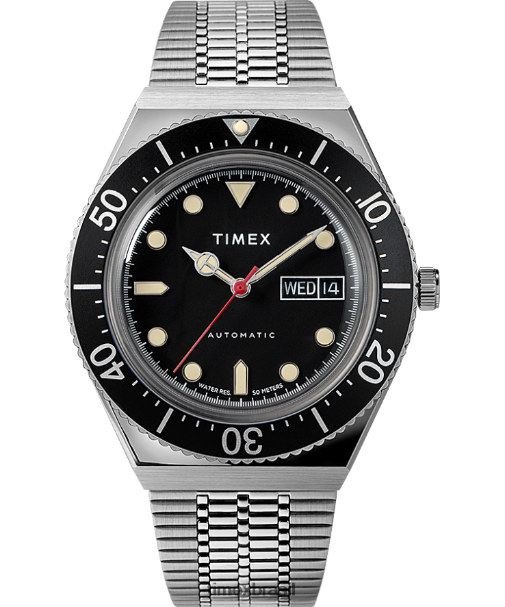 relógios | Timex homens relógio automático com pulseira de aço inoxidável m79 de 40 mm XFN60X44 aço inoxidável/preto