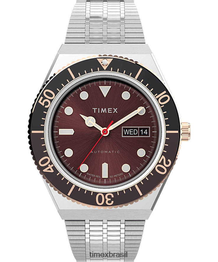 relógios | Timex homens relógio automático com pulseira de aço inoxidável m79 de 40 mm XFN60X51 aço inoxidável/marrom