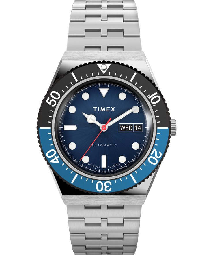 relógios | Timex homens relógio automático com pulseira de aço inoxidável m79 de 40 mm XFN60X53 aço inoxidável/azul