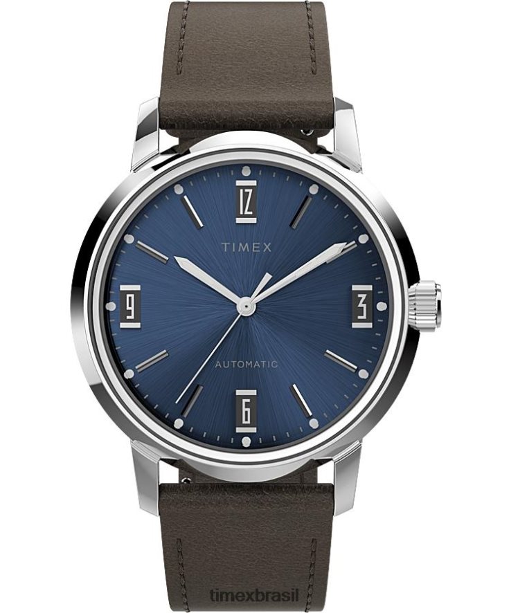 relógios | Timex homens relógio automático marlin com pulseira de couro de 40 mm XFN60X54 aço inoxidável/marrom/azul