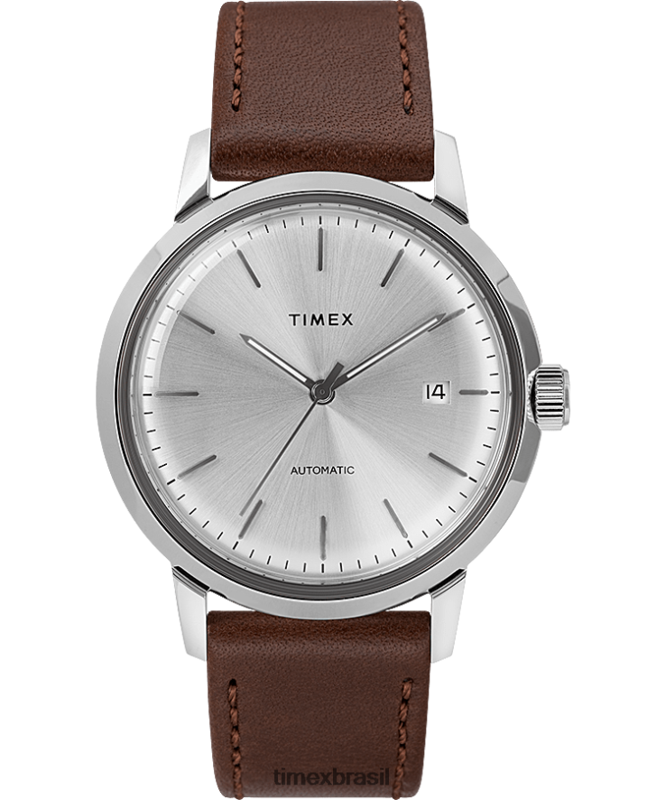 relógios | Timex homens relógio automático marlin com pulseira de couro de 40 mm XFN60X56 marrom/prateado