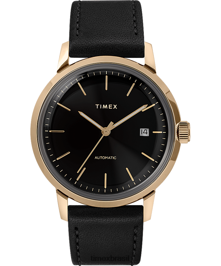 relógios | Timex homens relógio automático marlin com pulseira de couro de 40 mm XFN60X59 preto/dourado