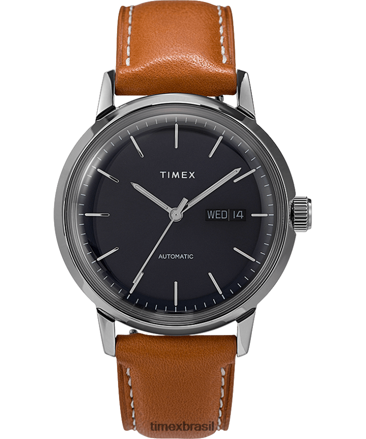 relógios | Timex homens relógio automático marlin com pulseira de couro de 40 mm XFN60X60 marrom/azul