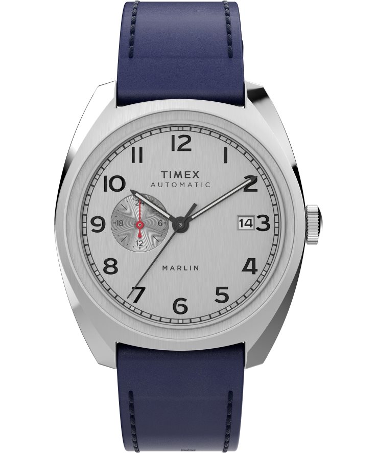 relógios | Timex homens relógio marlin sub-dial automático com pulseira de couro de 39 mm XFN60X38 aço inoxidável/azul/prateado