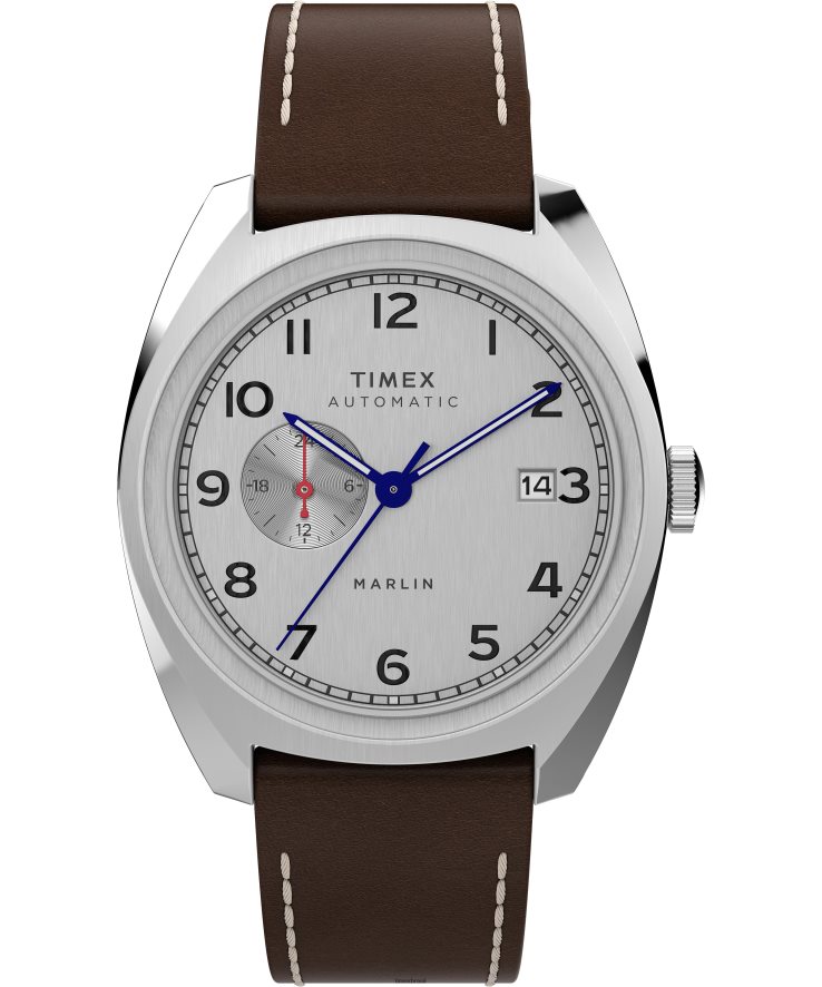 relógios | Timex homens relógio marlin sub-dial automático com pulseira de couro de 39 mm XFN60X40 aço inoxidável/marrom/prateado