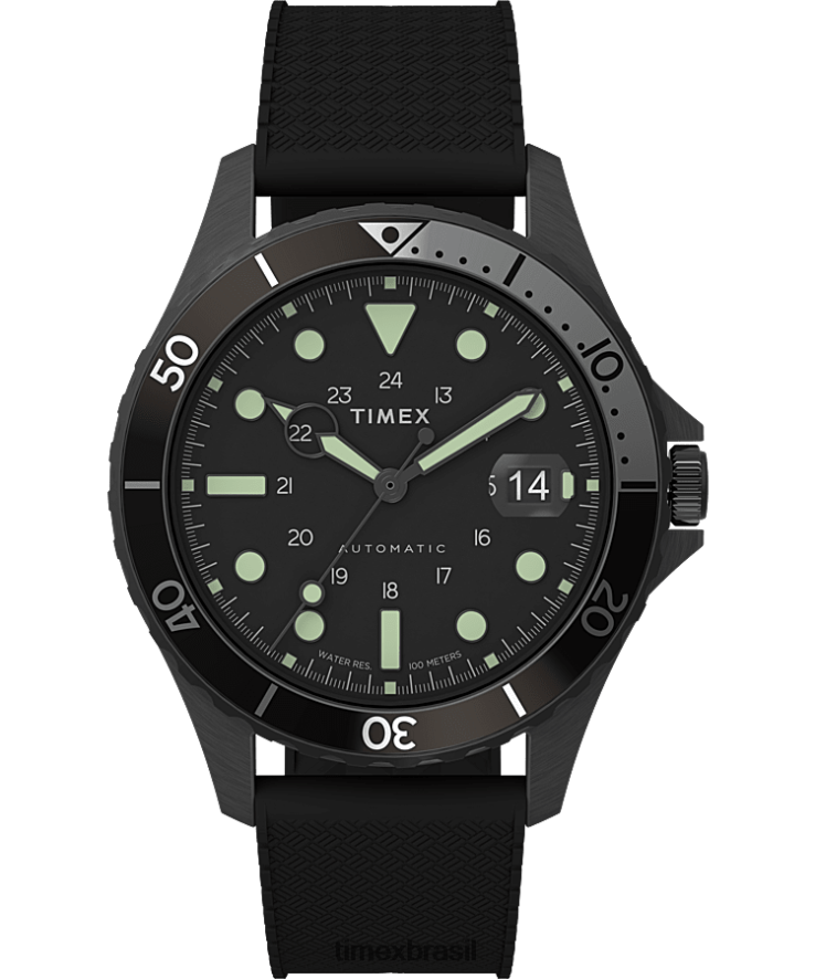 relógios | Timex homens relógio navi xl automático com pulseira de borracha sintética de 41 mm XFN60X43 preto
