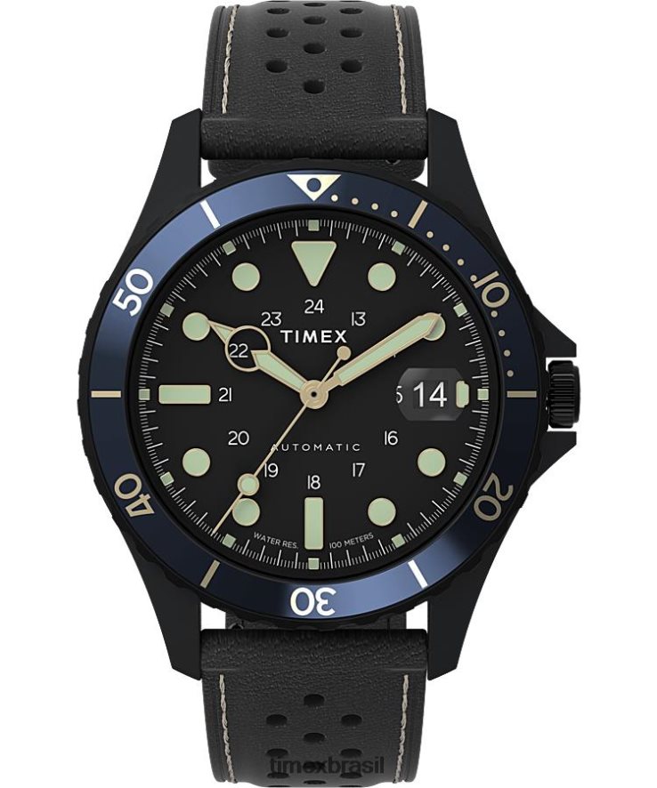 relógios | Timex homens relógio navi xl automático com pulseira de couro de 41 mm XFN60X42 preto