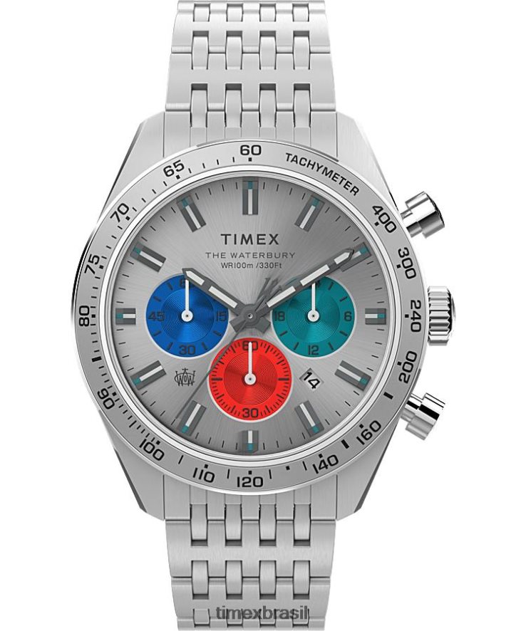relógios | Timex homens Relógio com pulseira de aço inoxidável cronógrafo Waterbury 41 mm XFN60X89 aço inoxidável/tom prateado