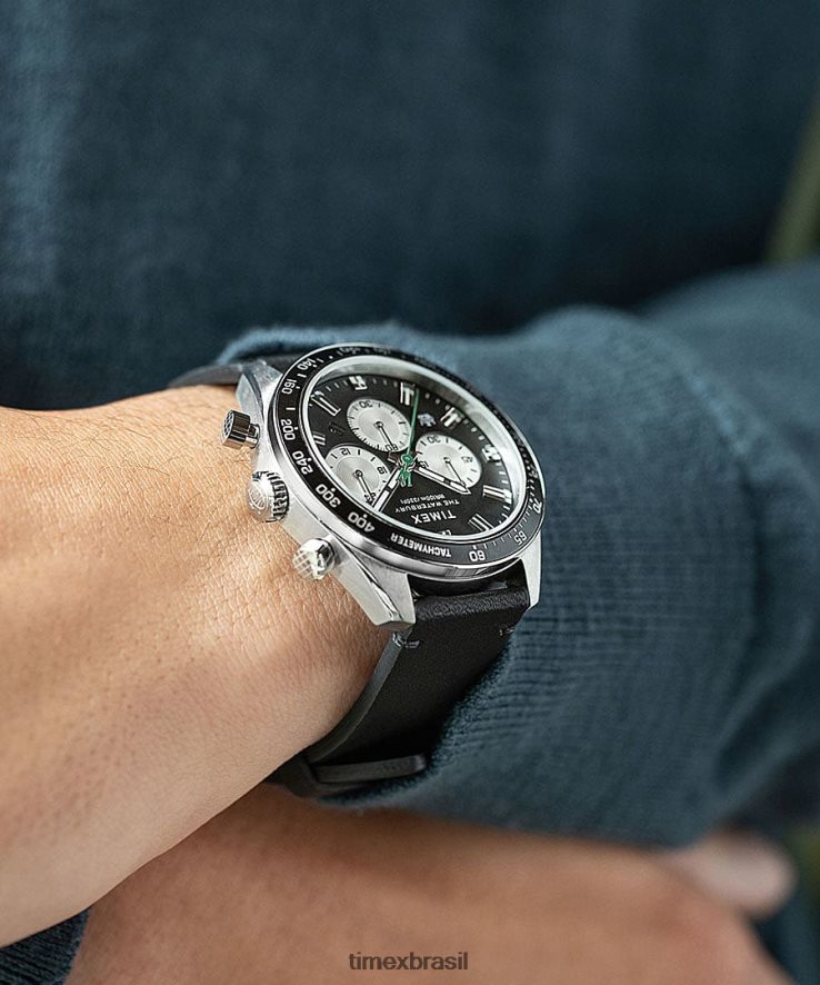 relógios | Timex homens Relógio com pulseira de couro Waterbury cronógrafo 41 mm XFN60X91 aço inoxidável/preto/azul