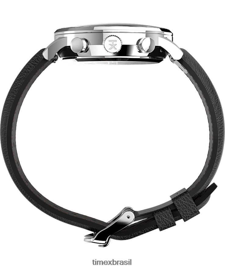 relógios | Timex homens Relógio com pulseira de couro com cronógrafo clássico Waterbury de 40 mm XFN60X106 aço inoxidável/preto/branco