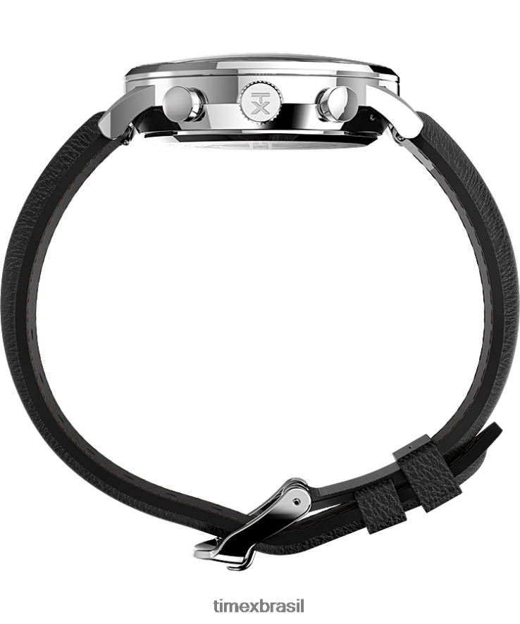 relógios | Timex homens Relógio com pulseira de couro com cronógrafo clássico Waterbury de 40 mm XFN60X87 aço inoxidável/preto