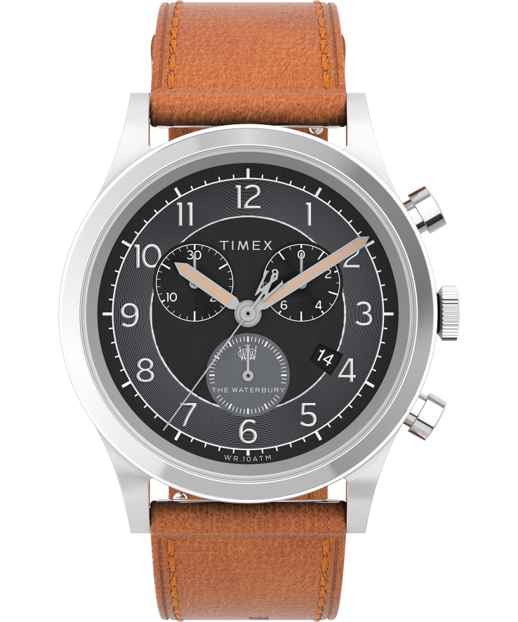 relógios | Timex homens Relógio com pulseira de couro com cronógrafo tradicional Waterbury de 42 mm XFN60X82 castanho/preto