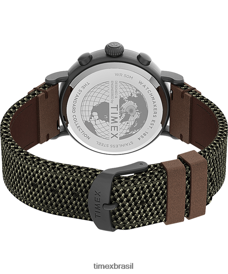 relógios | Timex homens cronógrafo padrão relógio com pulseira de tecido e couro de 41 mm XFN60X96 bronze/verde