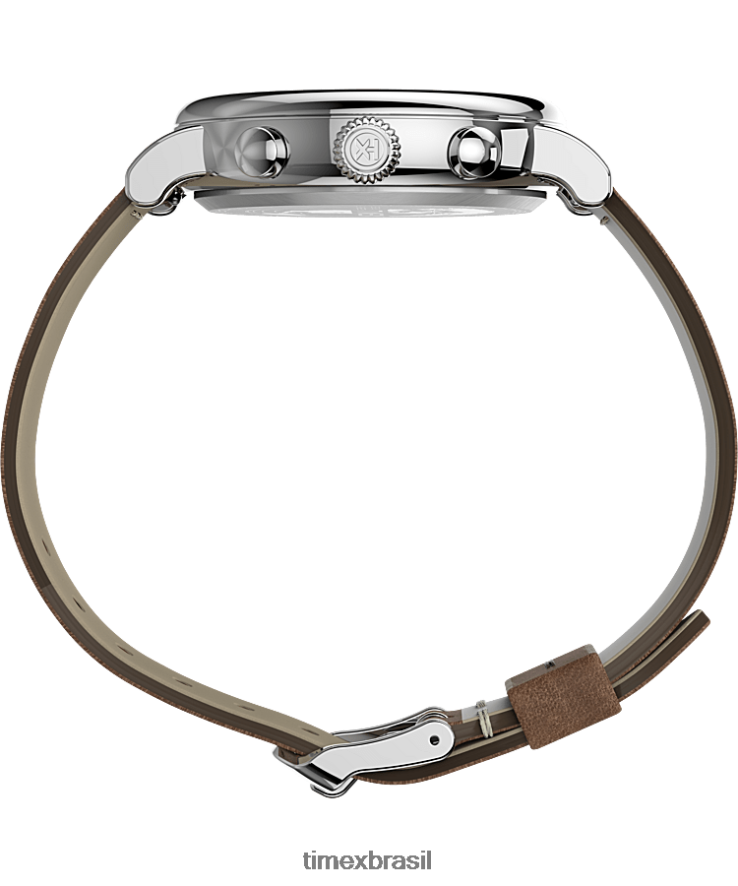 relógios | Timex homens relógio com pulseira de couro cronógrafo padrão de 41 mm XFN60X102 tom prateado/bronzeado/azul