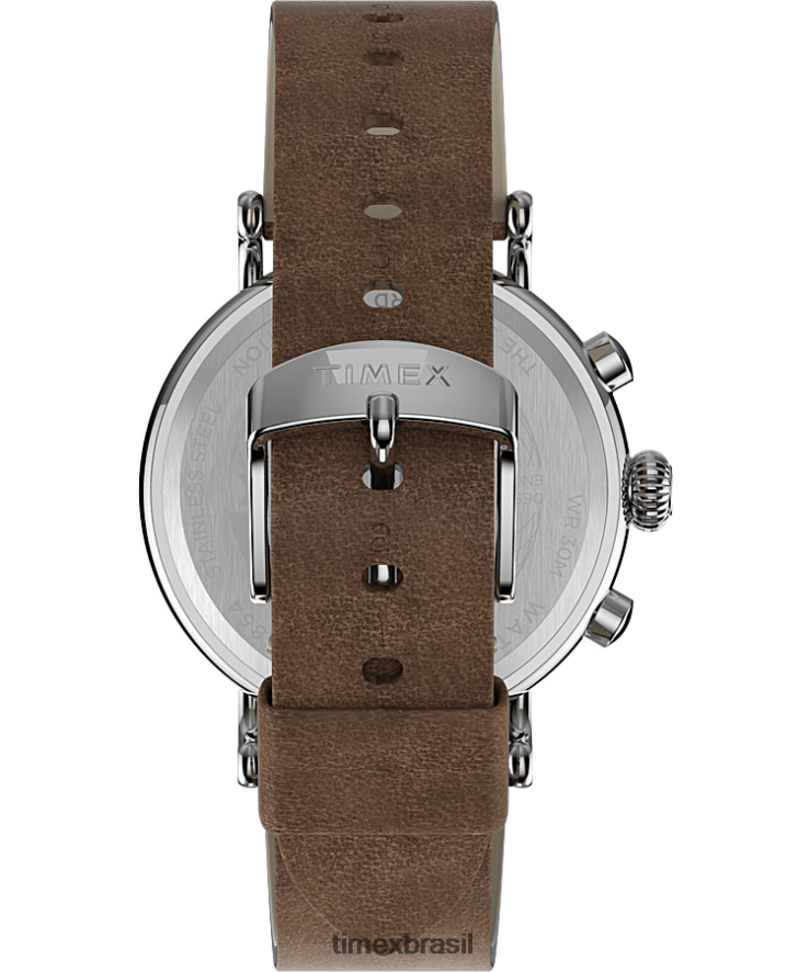 relógios | Timex homens relógio com pulseira de couro cronógrafo padrão de 41 mm XFN60X102 tom prateado/bronzeado/azul