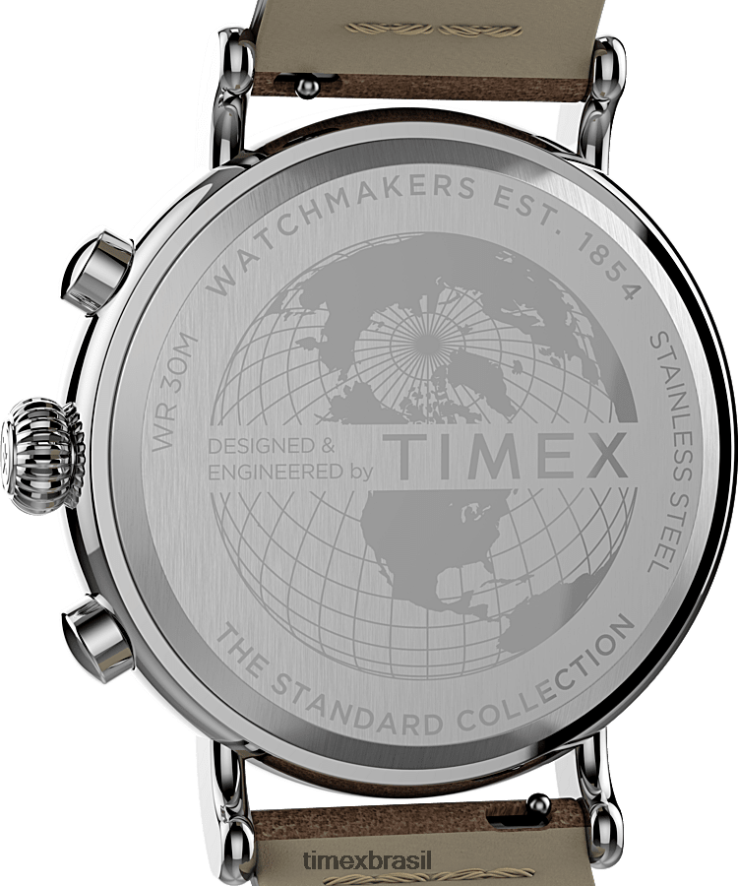 relógios | Timex homens relógio com pulseira de couro cronógrafo padrão de 41 mm XFN60X102 tom prateado/bronzeado/azul