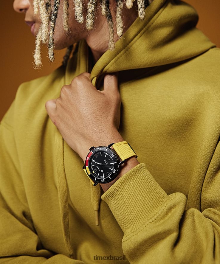 relógios | Timex homens relógio com pulseira de resina ecológica padrão mergulhador de 43 mm XFN60X105 tom prateado/amarelo/preto/outro