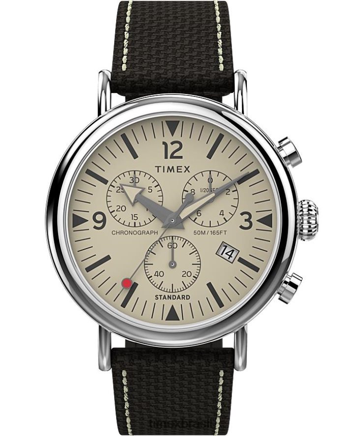 relógios | Timex homens relógio com pulseira de tecido cronógrafo padrão de 41 mm XFN60X95 tom prateado/marrom/creme