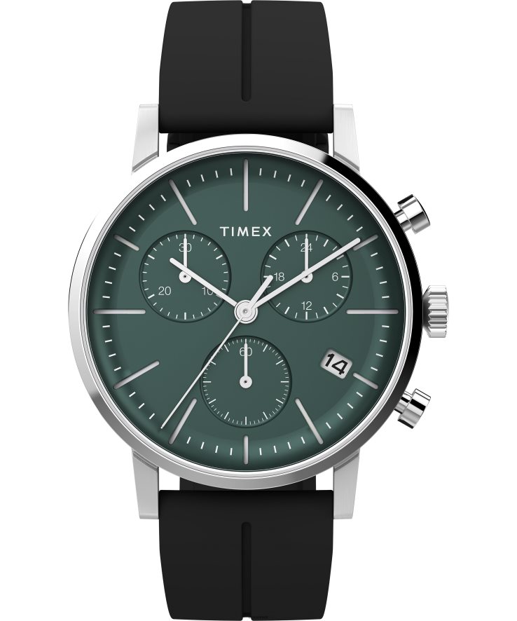 relógios | Timex homens relógio midtown cronógrafo com pulseira de borracha sintética de 40 mm XFN60X85 aço inoxidável/preto/verde