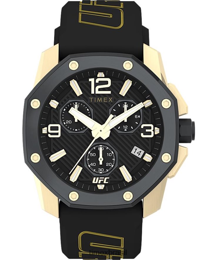 relógios | Timex homens relógio ufc icon cronógrafo com pulseira de silicone de 45 mm XFN60X107 tom dourado/preto