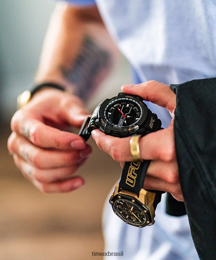relógios | Timex homens relógio ufc icon cronógrafo com pulseira de silicone de 45 mm XFN60X107 tom dourado/preto