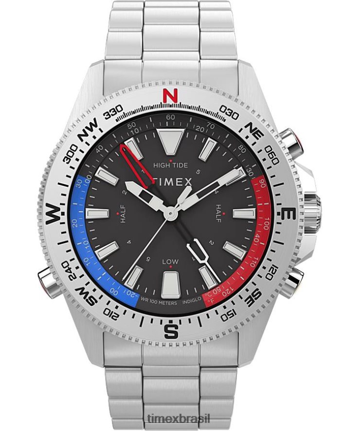 relógios | Timex homens Expedição North Tide-Temp-Compass Relógio com pulseira de aço inoxidável de 43 mm XFN60X141 aço inoxidável/preto