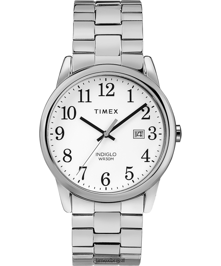 relógios | Timex homens data de leitura fácil relógio com banda de expansão de 38 mm XFN60X142 cromado/prateado/branco