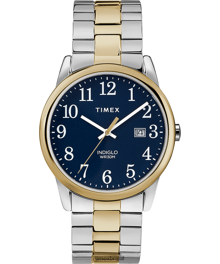 relógios | Timex homens data de leitura fácil relógio com banda de expansão de 38 mm XFN60X146 cromado/dois tons/azul