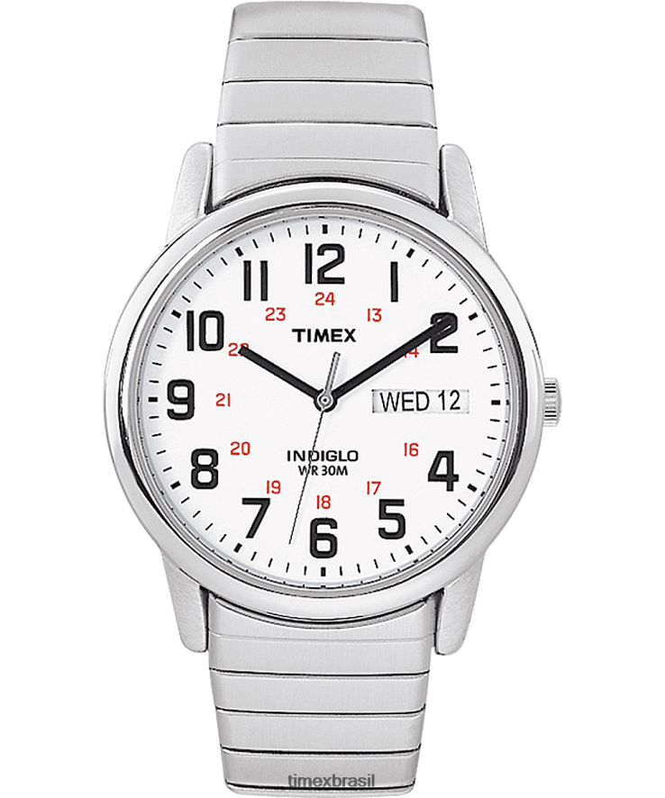 relógios | Timex homens relógio com banda de expansão de 35 mm com data do dia de leitura fácil XFN60X147 prateado/aço inoxidável/branco