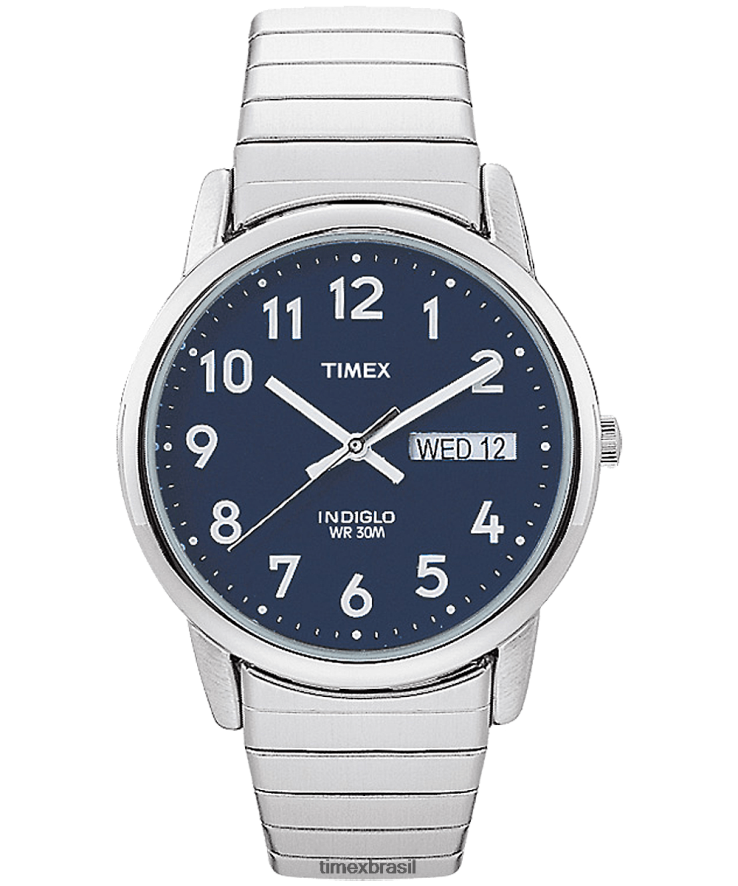 relógios | Timex homens relógio com banda de expansão de 35 mm com data do dia de leitura fácil XFN60X160 prateado/aço inoxidável/azul