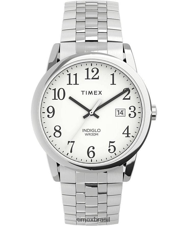 relógios | Timex homens relógio com banda de expansão de aço inoxidável de 38 mm de leitura fácil com ajuste perfeito XFN60X148 tom prateado/branco
